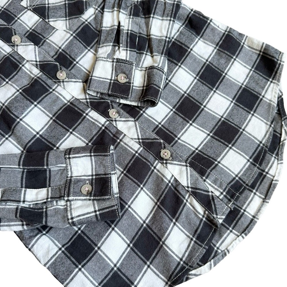 Cat & Jack 7/8 Girls black white plaid cotton light flannel button down shirt - Picture 3 of 6